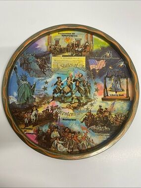 Bicentennial Bunker Hill Patriotic Print with Drummers Metal Tray 1976